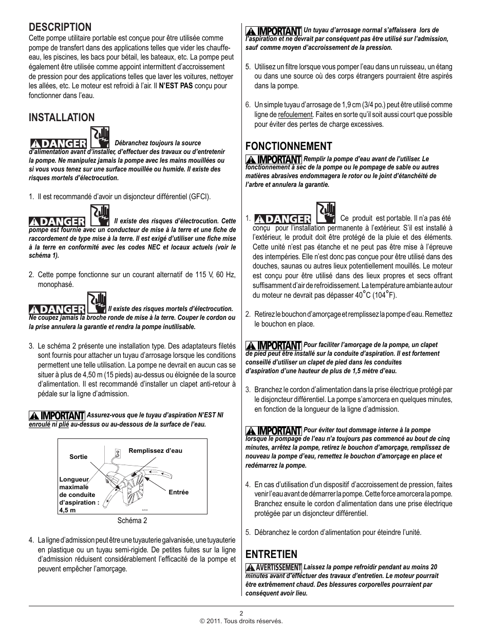 Description, Installation, Fonctionnement | Entretien | Star Water Systems CF511 (Flint & Walling) User Manual | Page 10 / 12