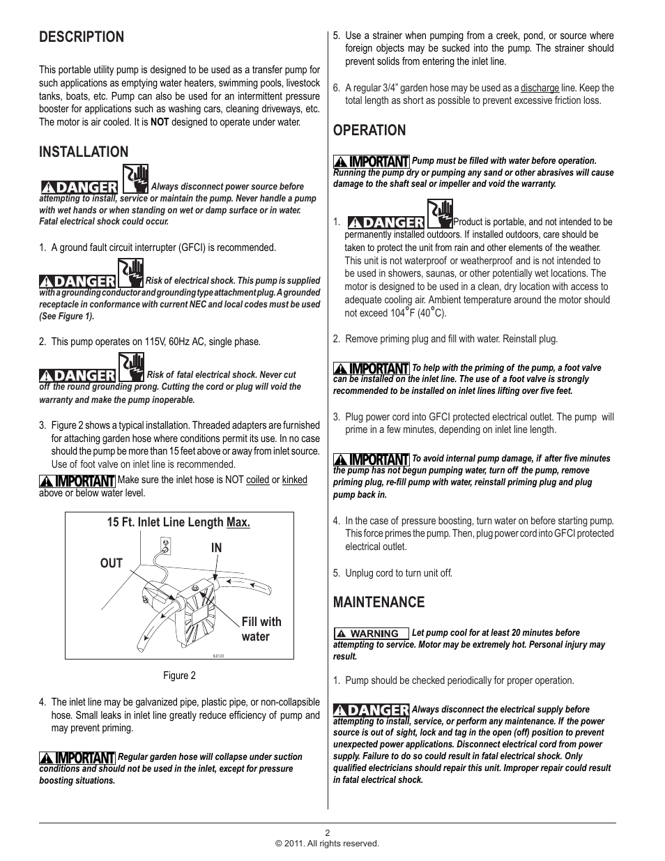 Description, Installation, Operation | Maintenance | Star Water Systems CF511 (Flint & Walling) User Manual | Page 2 / 12