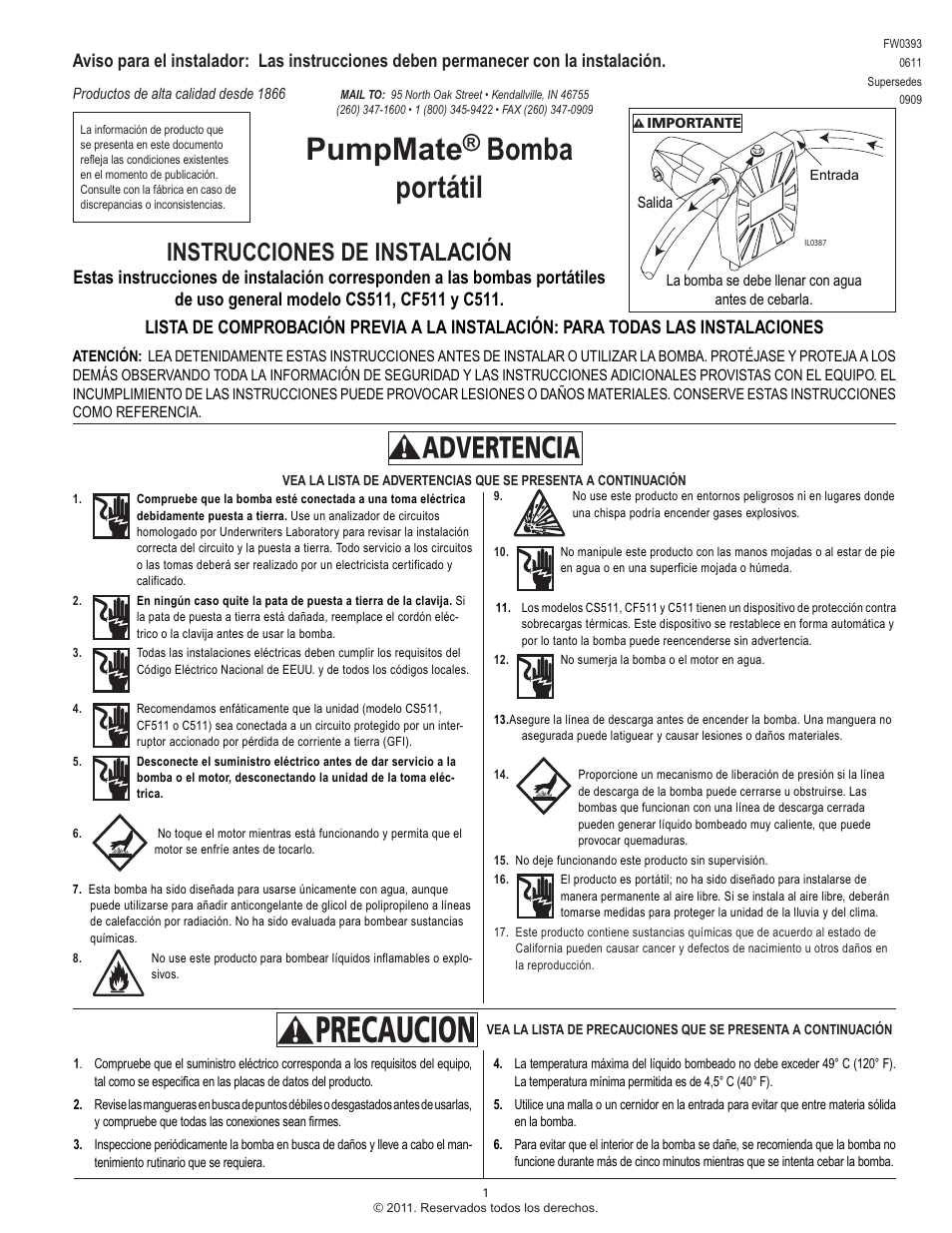Pumpmate, Bomba portátil, Instrucciones de instalación | Star Water Systems CF511 (Flint & Walling) User Manual | Page 5 / 12