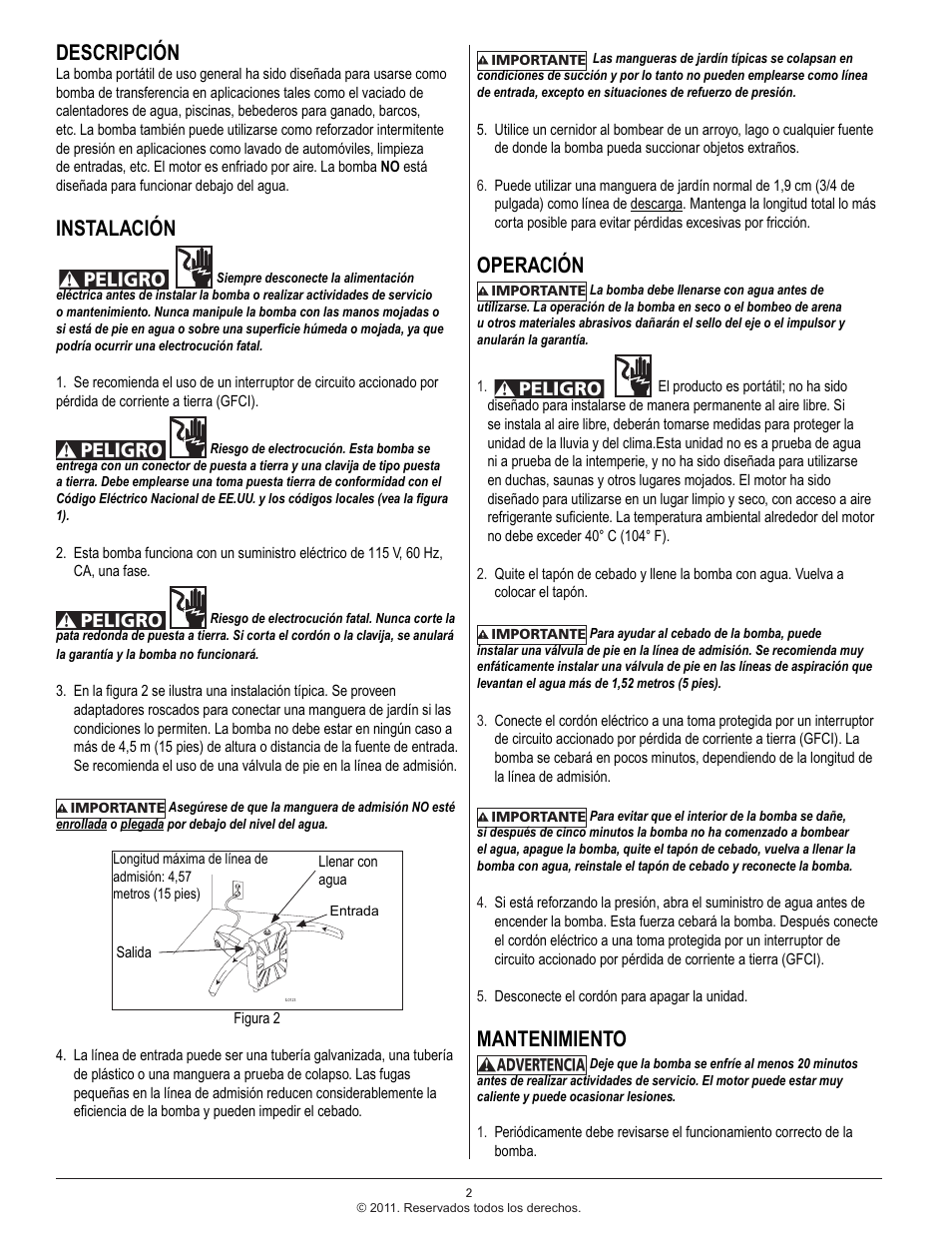 Descripción, Instalación, Operación | Mantenimiento | Star Water Systems CF511 (Flint & Walling) User Manual | Page 6 / 12