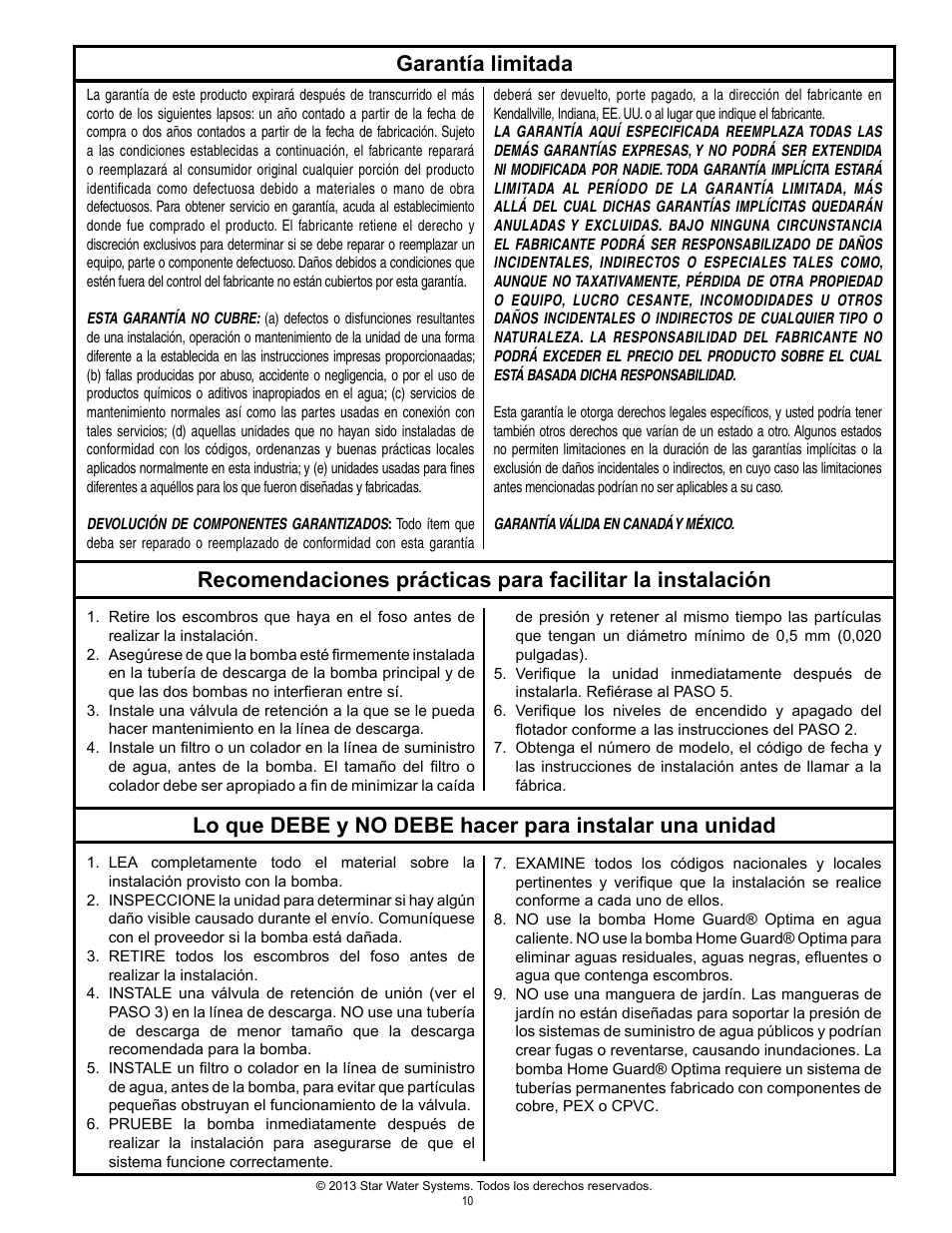 Garantía limitada | Star Water Systems S1503 User Manual | Page 10 / 24