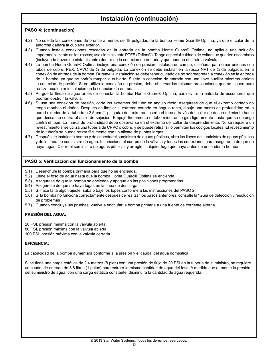 Instalación (continuación) | Star Water Systems S1503 User Manual | Page 12 / 24