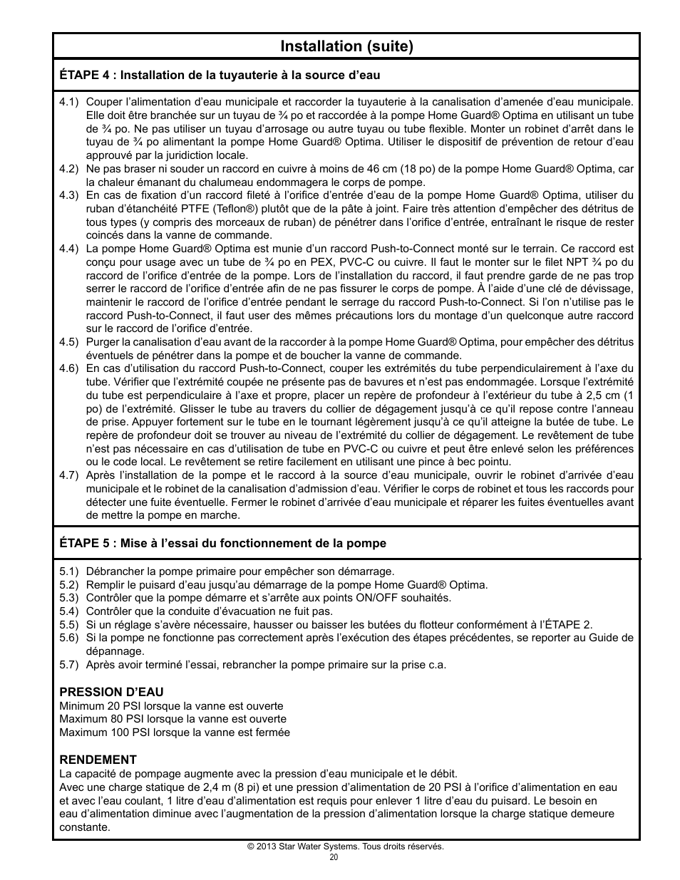 Installation (suite) | Star Water Systems S1503 User Manual | Page 20 / 24
