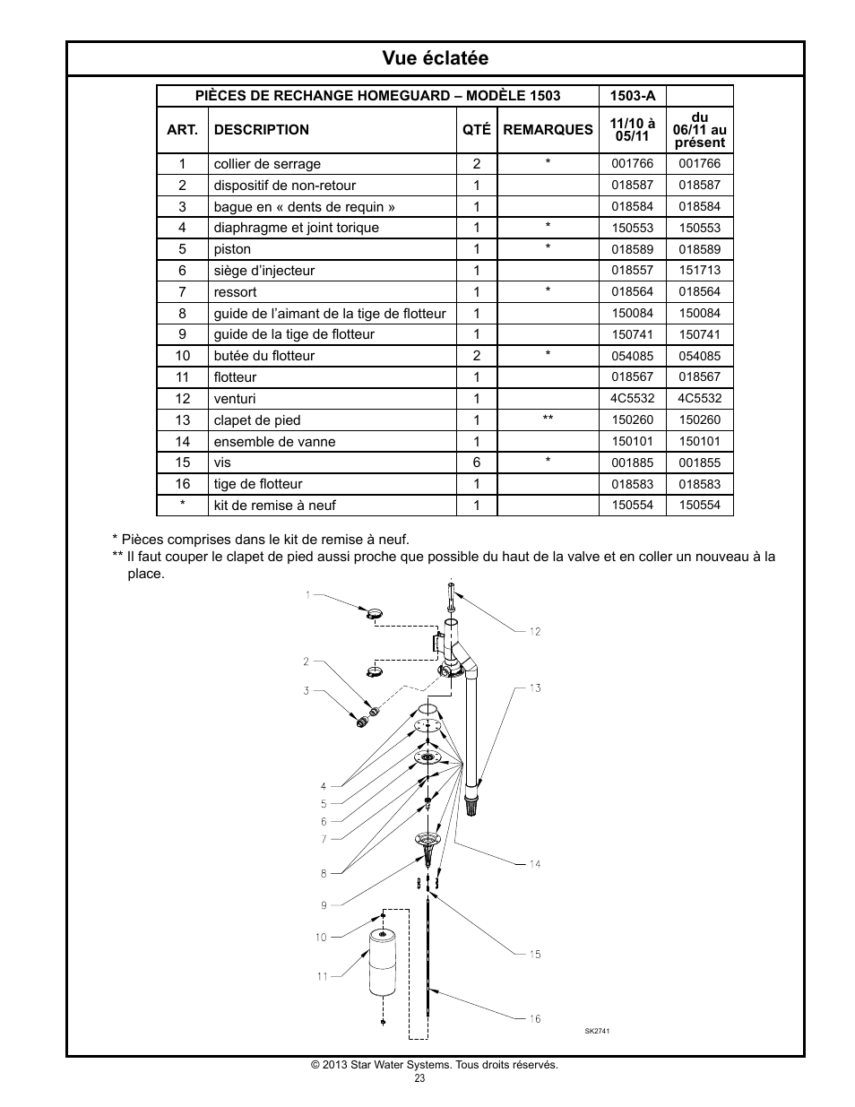 Vue éclatée | Star Water Systems S1503 User Manual | Page 23 / 24