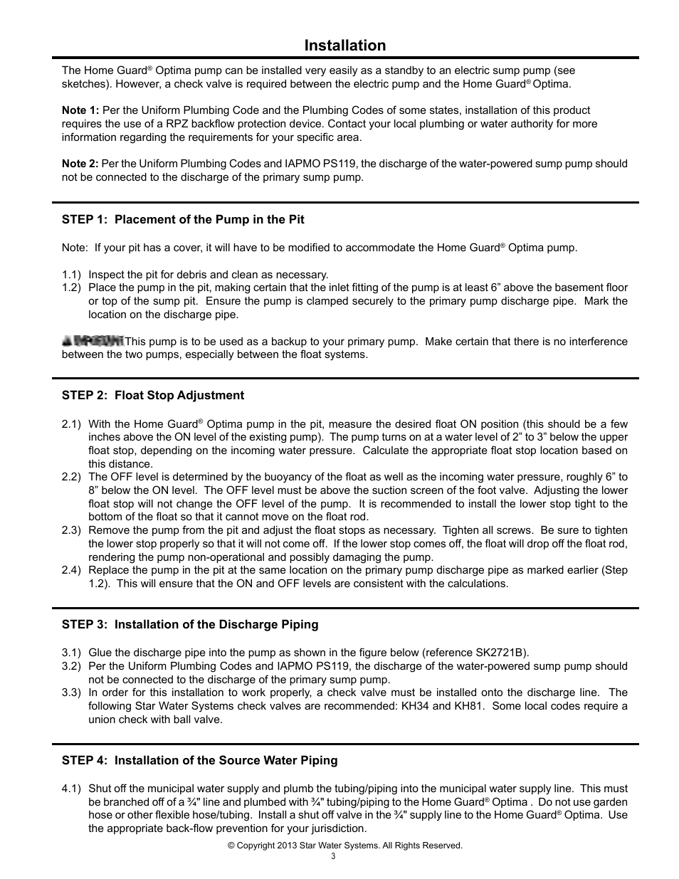 Installation | Star Water Systems S1503 User Manual | Page 3 / 24