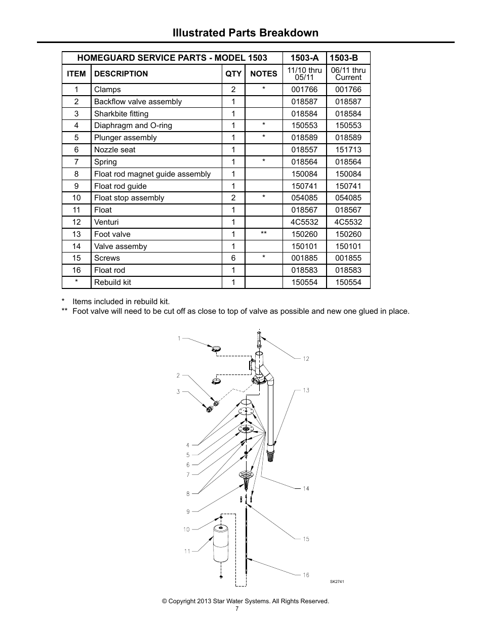 Illustrated parts breakdown | Star Water Systems S1503 User Manual | Page 7 / 24