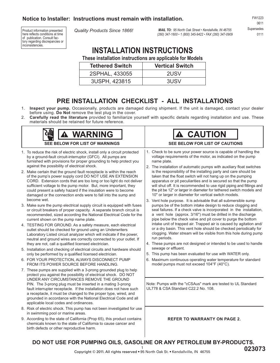 Star Water Systems 3USV User Manual | 2 pages