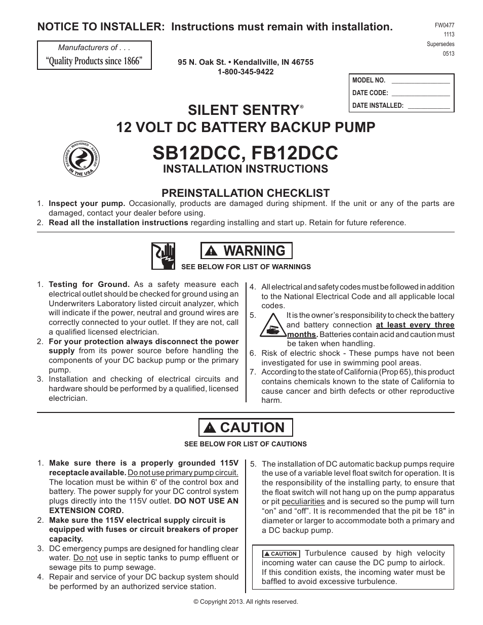 Star Water Systems FB12DCC (Flint & Walling) User Manual | 8 pages