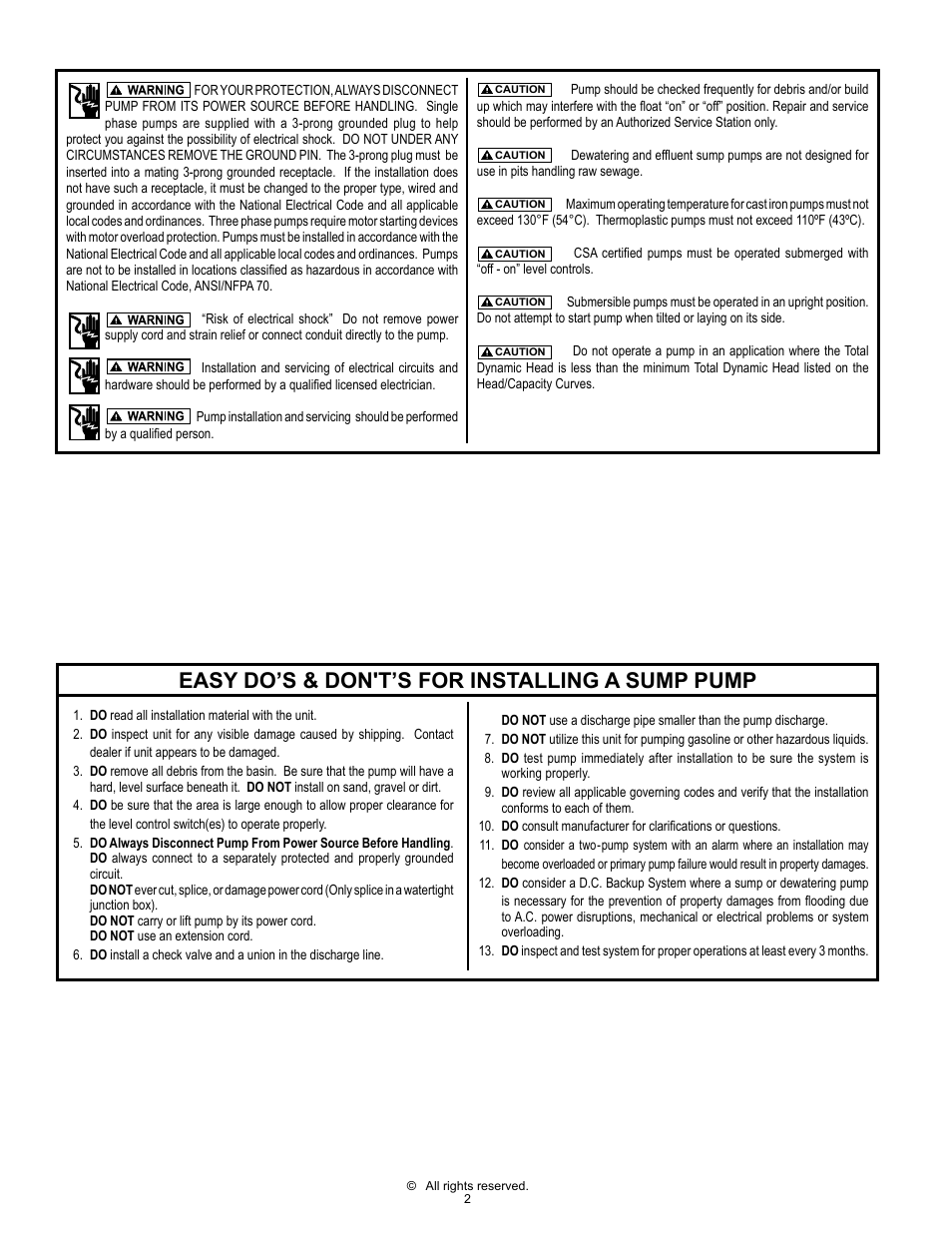 Easy do’s & don't’s for installing a sump pump | Star Water Systems ECP SERIES User Manual | Page 2 / 8