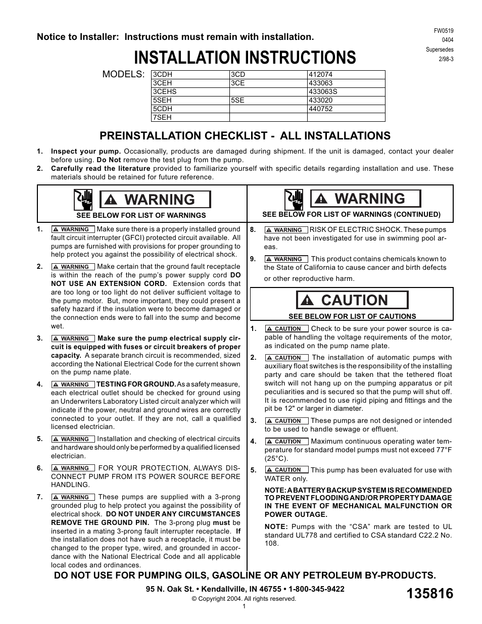 Star Water Systems 440752 User Manual | 11 pages