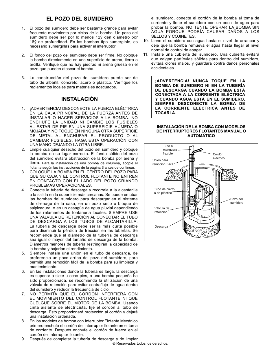 El pozo del sumidero, Instalación | Star Water Systems 440752 User Manual | Page 5 / 11