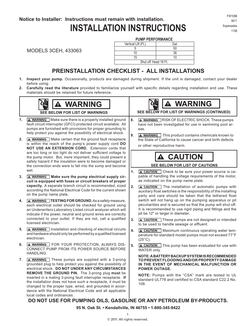 Star Water Systems 433063 User Manual | 2 pages