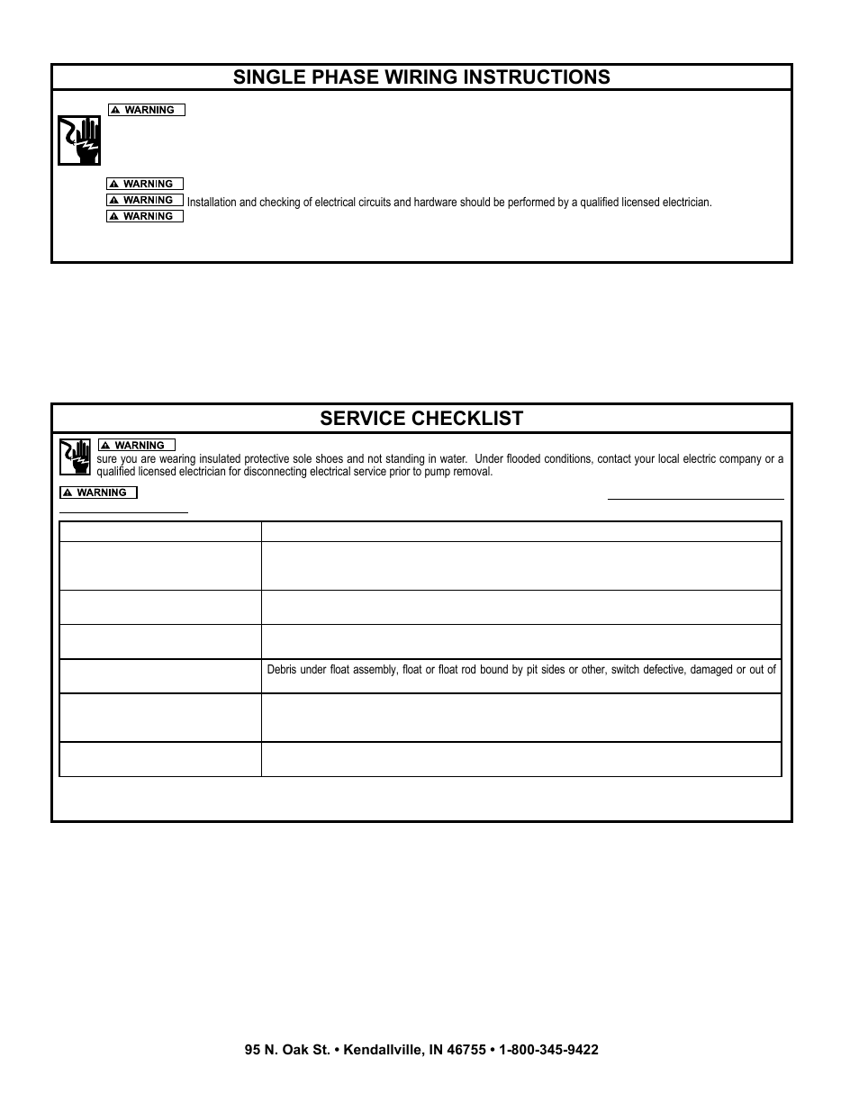 Single phase wiring instructions, Service checklist | Star Water Systems ECP SERIES User Manual | Page 4 / 8