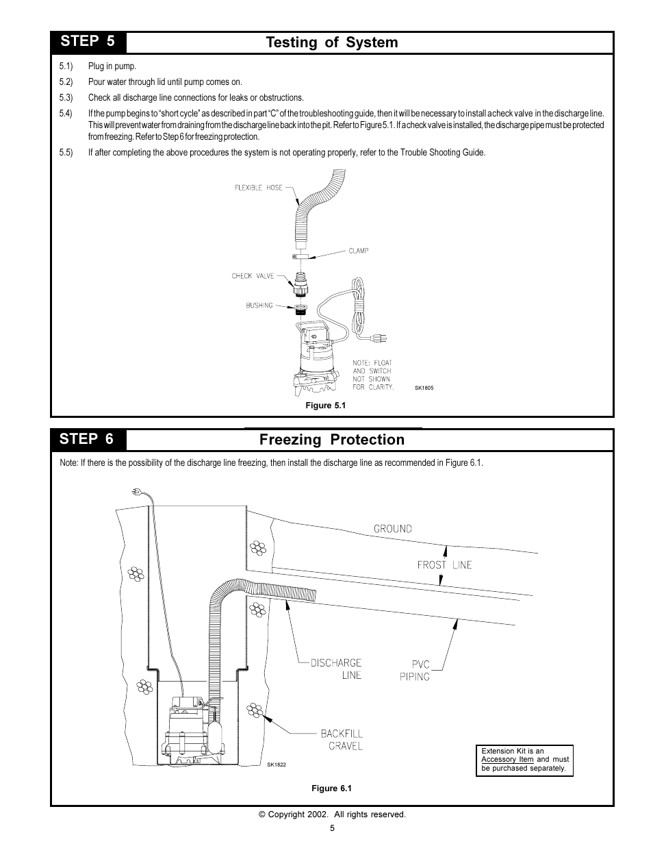 Freezing protection, Testing of system, Step 5 step 6 | Star Water Systems S1108 User Manual | Page 5 / 8