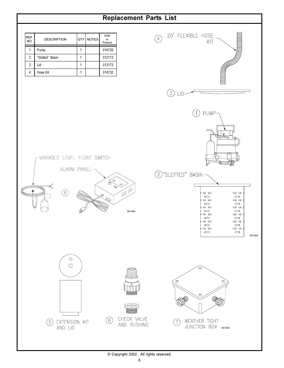 Replacement parts list | Star Water Systems S1108 User Manual | Page 6 / 8