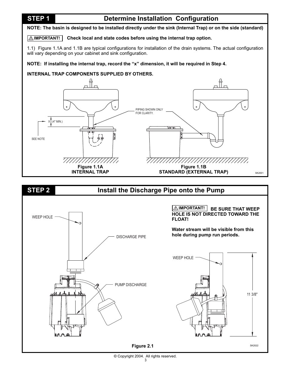 Step 1 determine installation confi guration, Step 2 install the discharge pipe onto the pump | Star Water Systems S1104 User Manual | Page 3 / 8