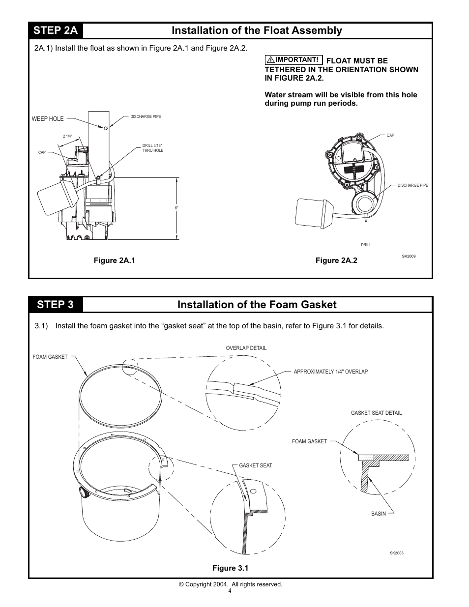 Step 3 installation of the foam gasket, Step 2a installation of the float assembly | Star Water Systems S1104 User Manual | Page 4 / 8