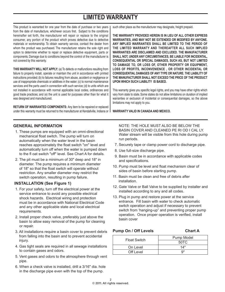 Limited warranty | Star Water Systems 50TC User Manual | Page 2 / 4