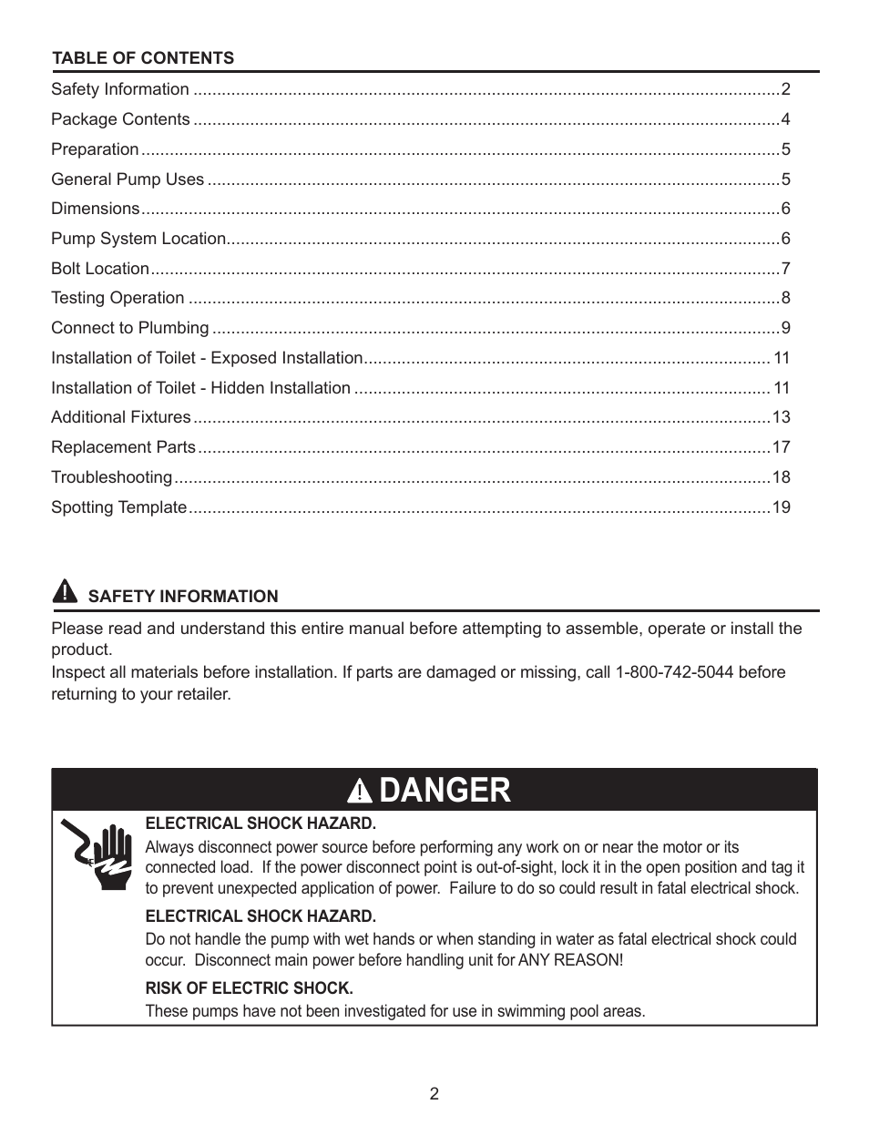 Danger | Star Water Systems S1101 User Manual | Page 2 / 38