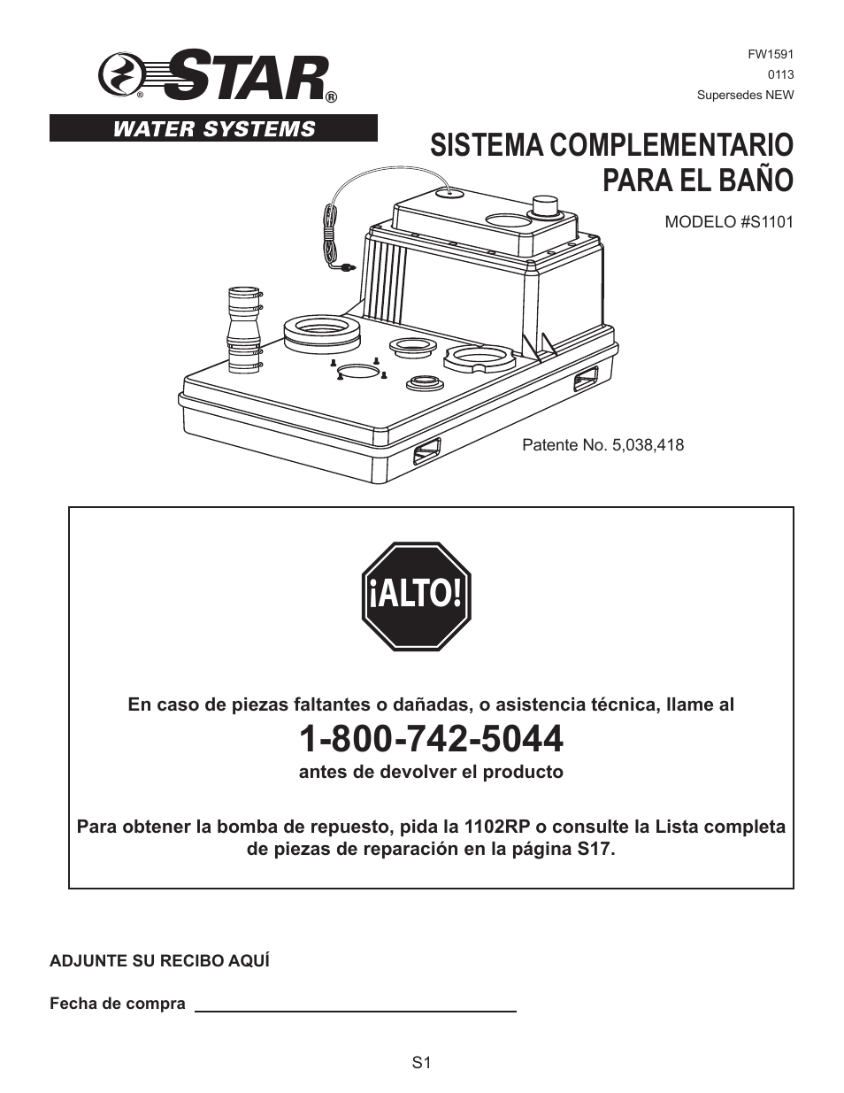 Alto, Sistema complementario para el baño | Star Water Systems S1101 User Manual | Page 20 / 38