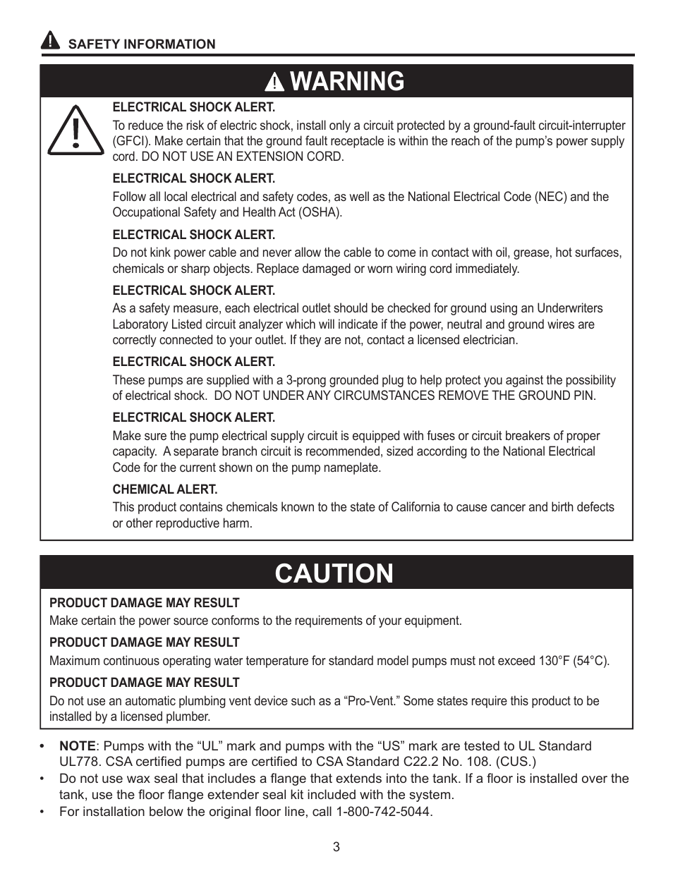 Warning, Caution | Star Water Systems S1101 User Manual | Page 3 / 38