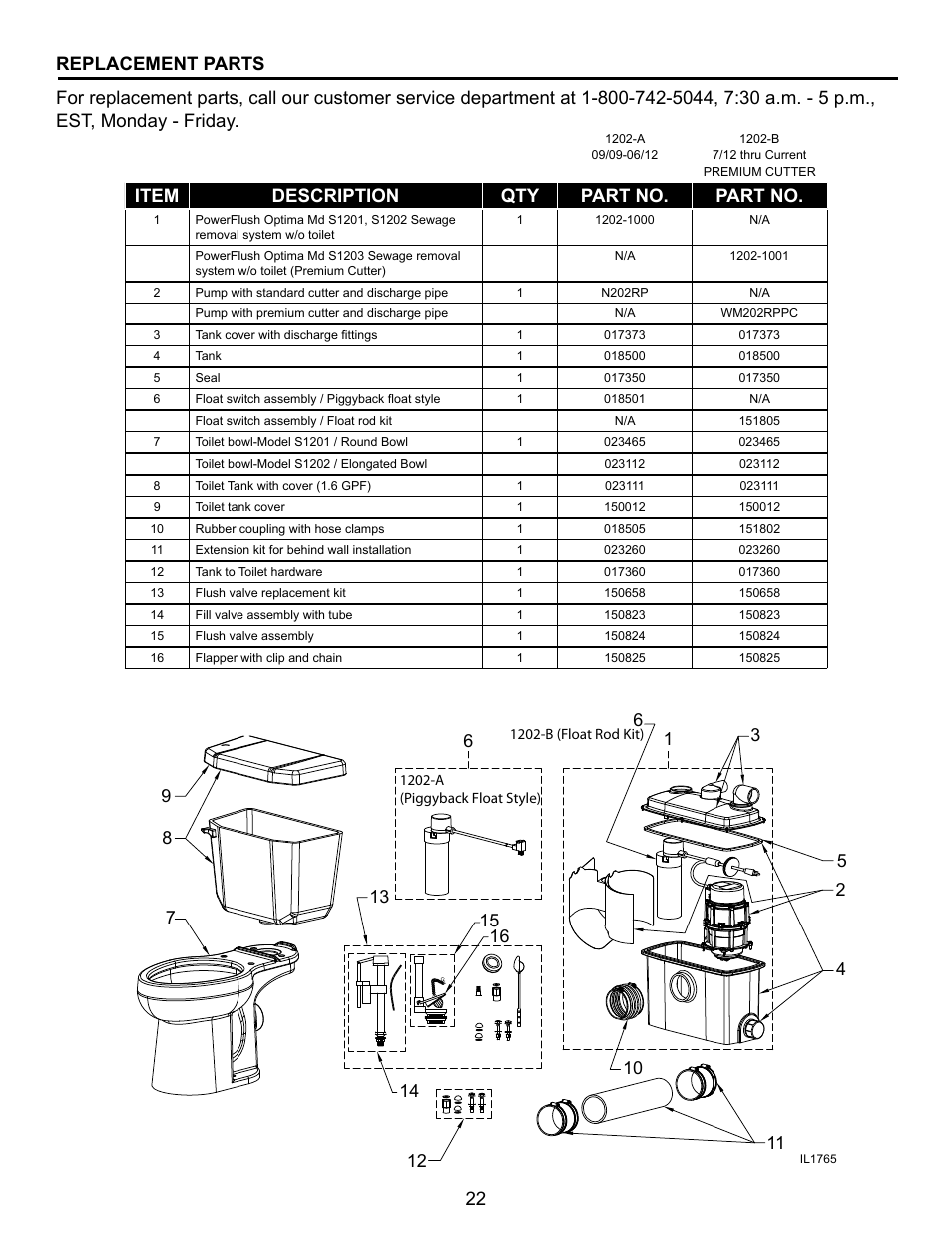 Item description qty part no. part no | Star Water Systems S1203 User Manual | Page 12 / 12