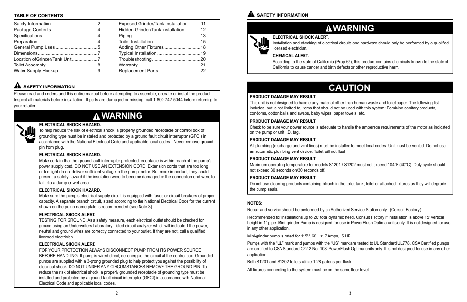 Caution, Warning | Star Water Systems S1203 User Manual | Page 2 / 12