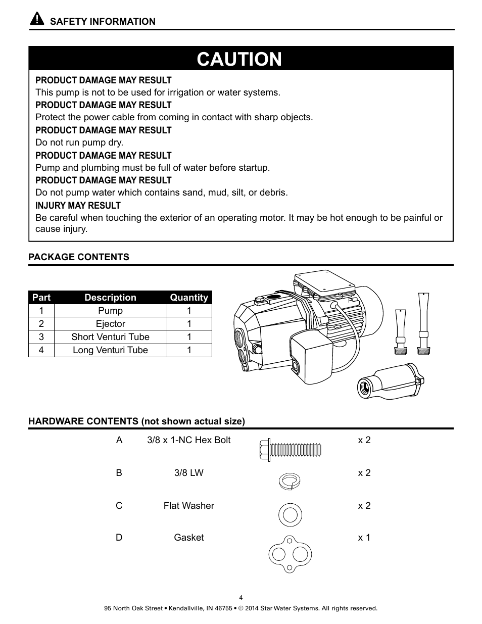 Caution | Star Water Systems SJ10 User Manual | Page 4 / 22