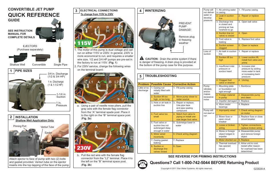 Star Water Systems Convertible Jet Pump Quick Start Guide User Manual | 2 pages