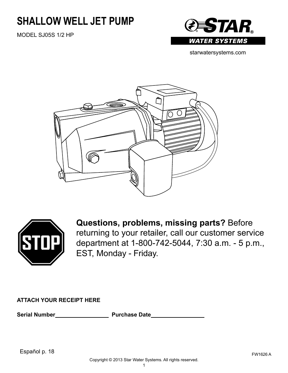 Star Water Systems SJ05S User Manual | 9 pages