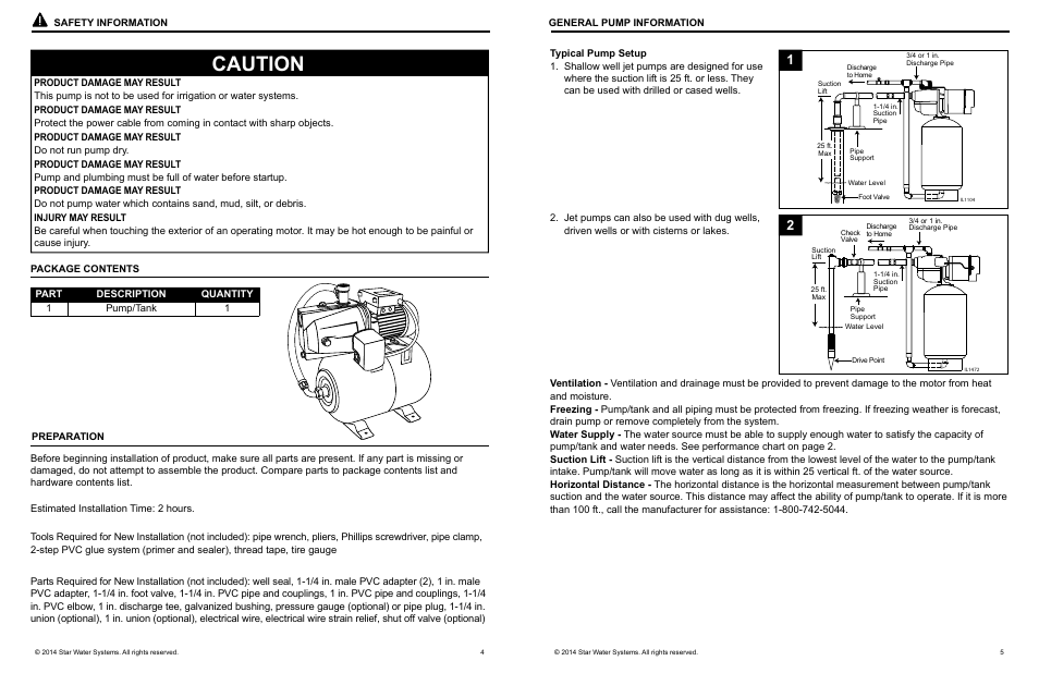 Caution | Star Water Systems SJ05SAT20H User Manual | Page 3 / 9