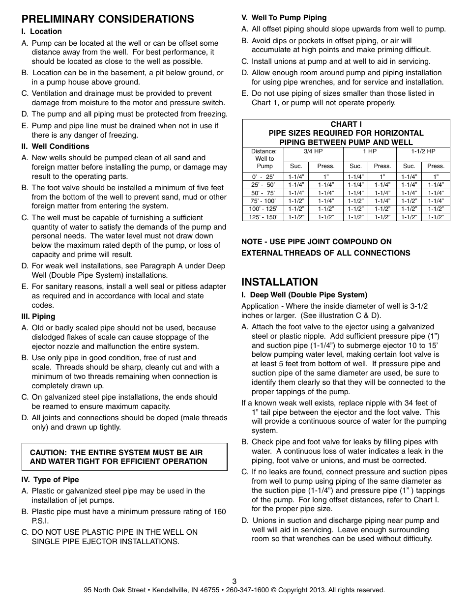 Preliminary considerations, Installation | Star Water Systems VPH SERIES User Manual | Page 3 / 8