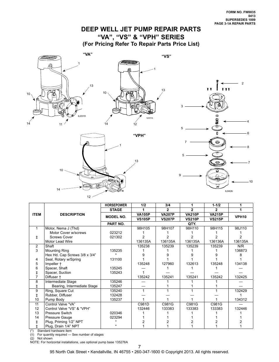 For pricing refer to repair parts price list) | Star Water Systems VPH SERIES User Manual | Page 7 / 8
