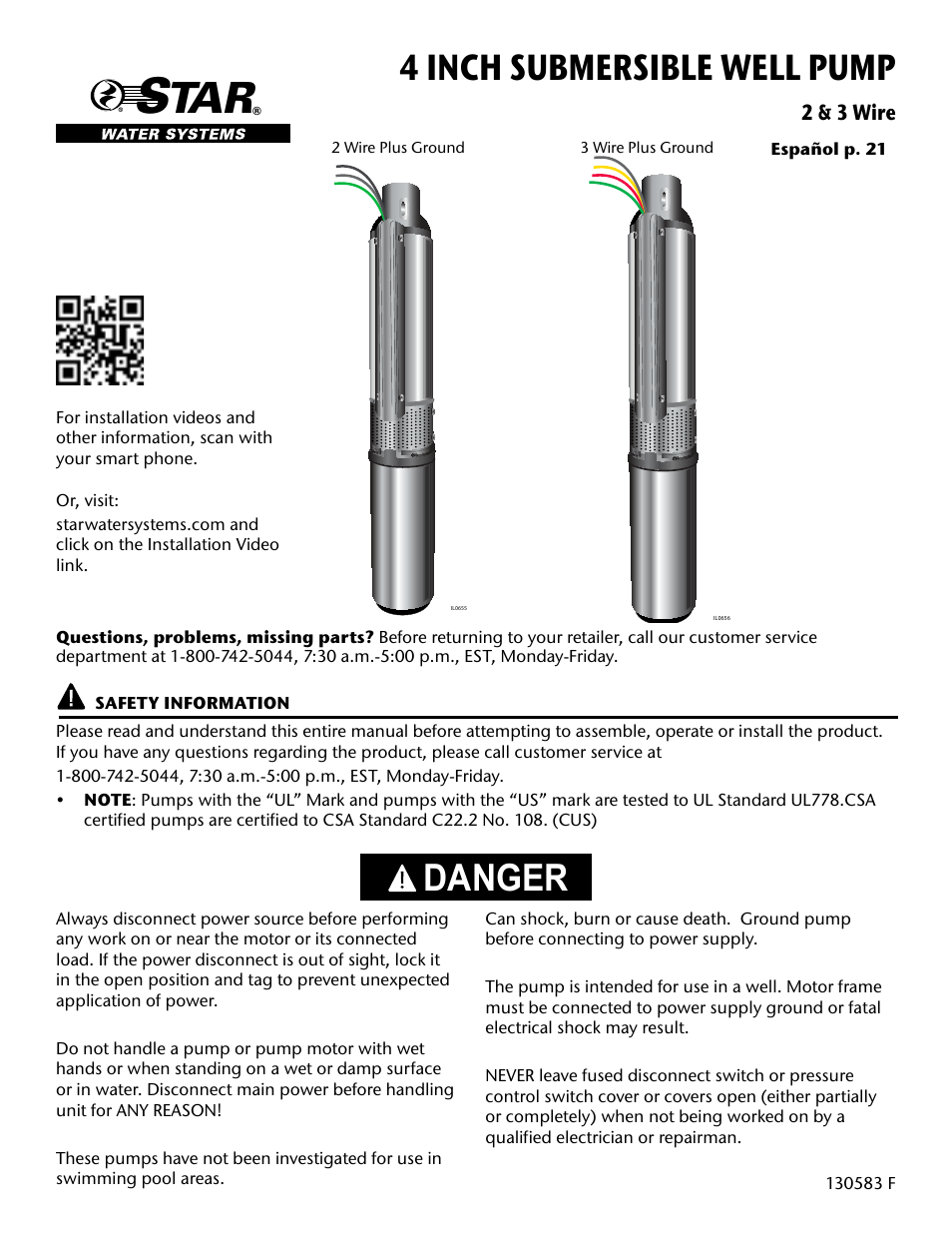 Star Water Systems Star 4in Sub Instr2&3-wire User Manual | 11 pages