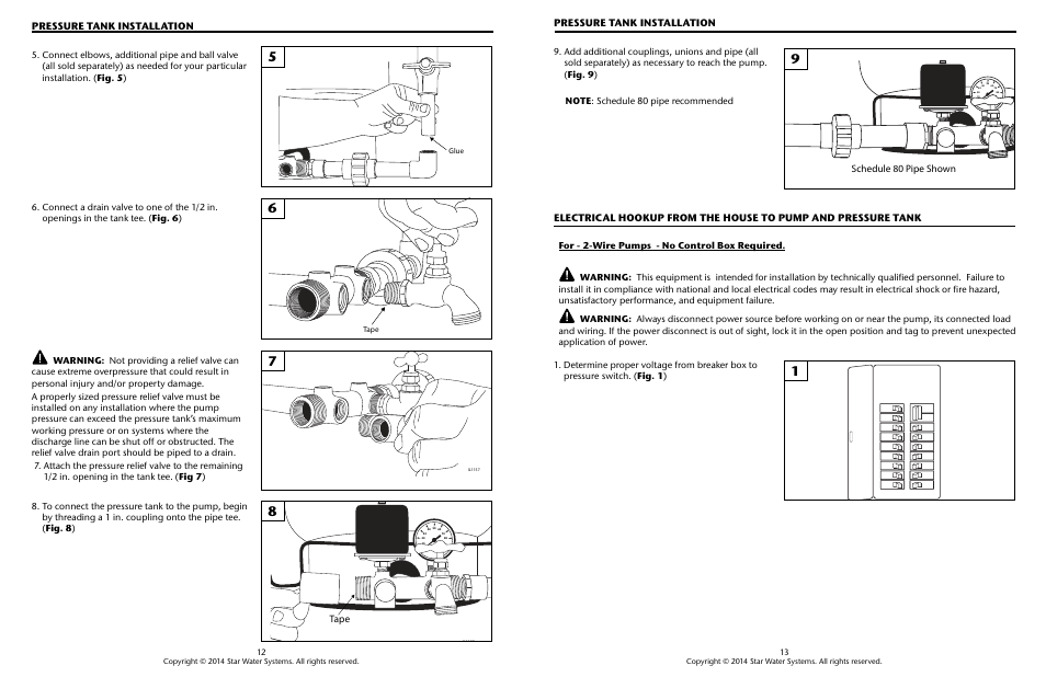 Pressure tank installation, Tape, Schedule 80 pipe shown | Star Water Systems Star 4in Sub Instr2&3-wire User Manual | Page 7 / 11