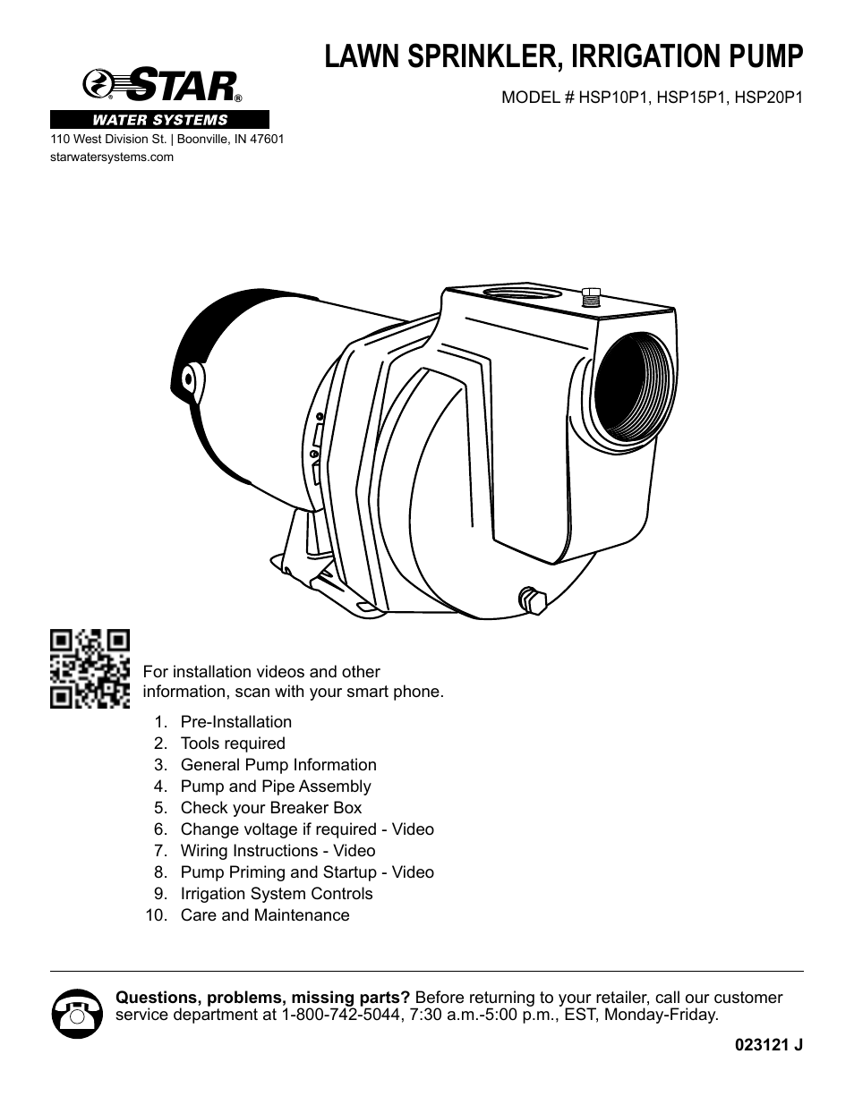 Star Water Systems HSP20P1 User Manual | 22 pages