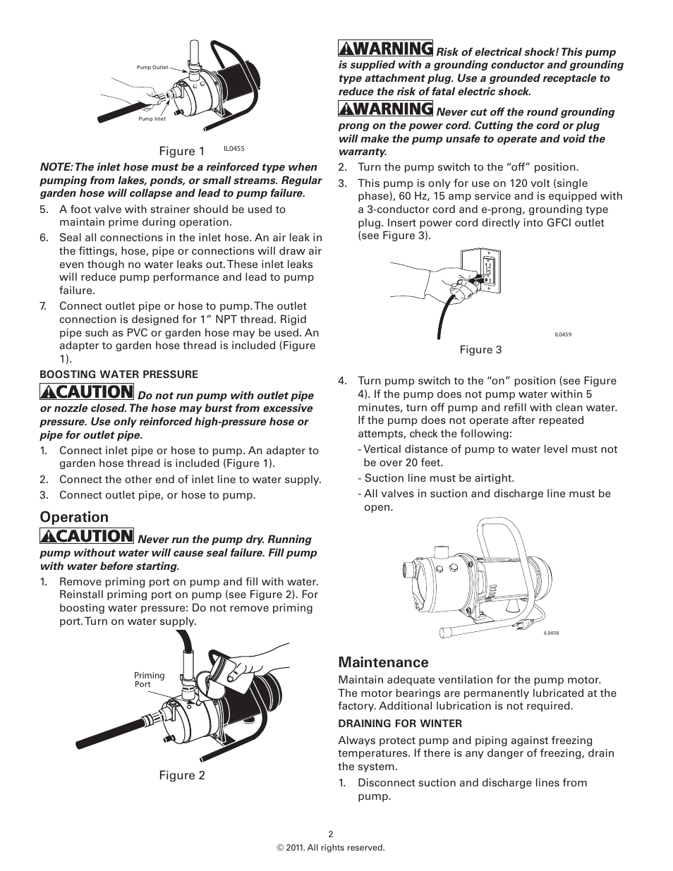 Operation, Maintenance, Figure 1 | Figure 2 | Star Water Systems HSPJ100 (Flint & Walling) User Manual | Page 2 / 4