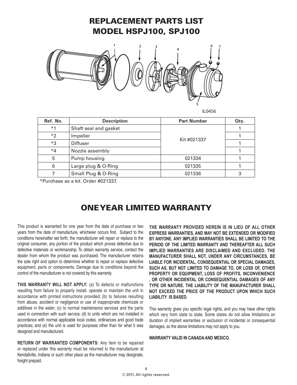 One year limited warranty | Star Water Systems HSPJ100 (Flint & Walling) User Manual | Page 4 / 4