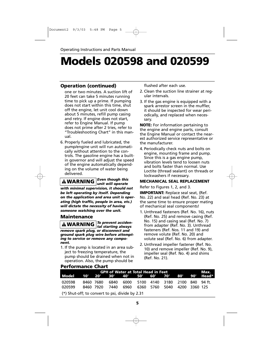 Star Water Systems FW0520 Gas Pump User Manual | Page 5 / 12