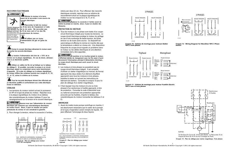 3 phases, Triphasé monophasé, Raccords électriques | Star Water Systems CJ101 (Flint & Walling) User Manual | Page 18 / 21