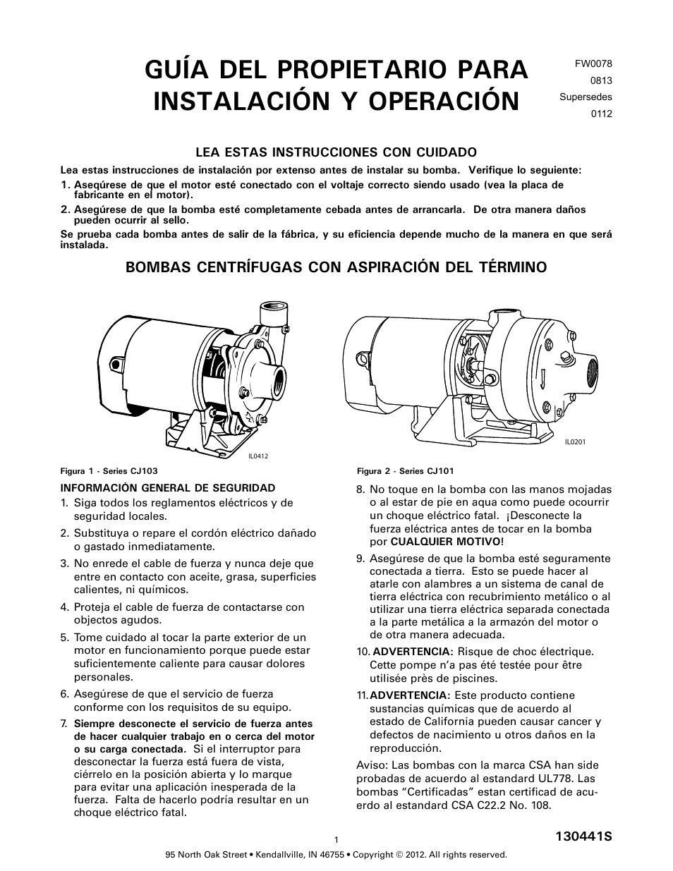 Guía del propietario para instalación y operación, Bombas centrífugas con aspiración del término | Star Water Systems CJ101 (Flint & Walling) User Manual | Page 8 / 21