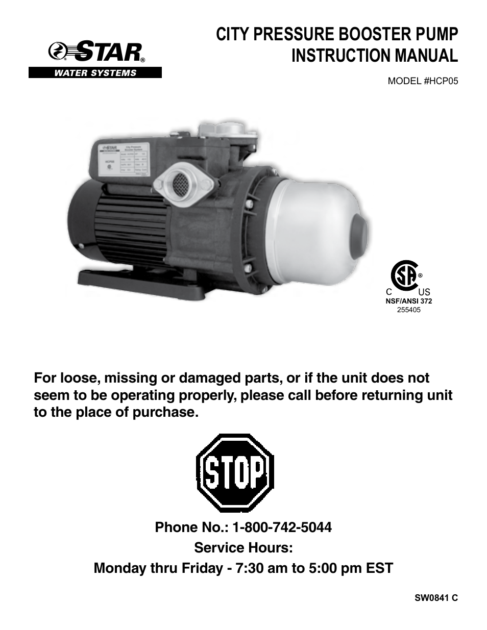 Star Water Systems HCP05 User Manual | 5 pages