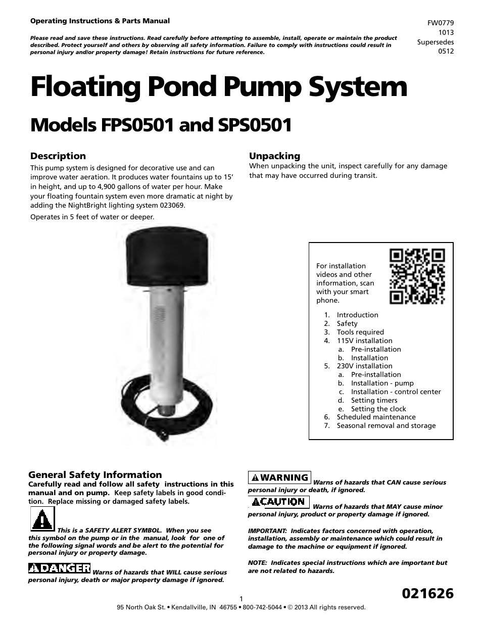 Flint & Walling 115V Pond and Fountain Systems FPS0501 User Manual | 4 pages