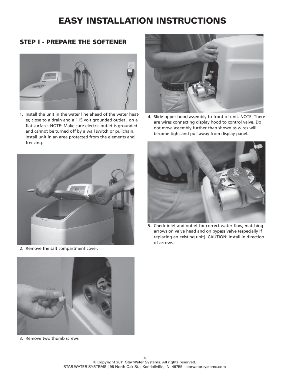 Easy installation instructions, Step i - prepare the softener | Star Water Systems S15DC39DR User Manual | Page 4 / 13