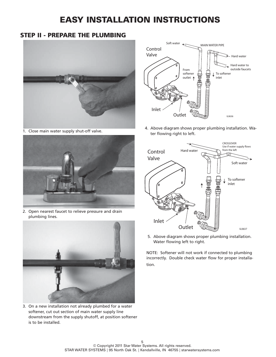 Easy installation instructions, Step ii - prepare the plumbing, Inlet outlet control valve | Star Water Systems S15DC39DR User Manual | Page 5 / 13
