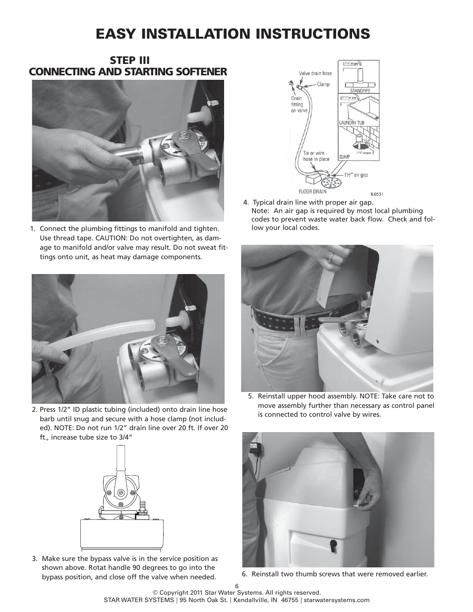 Easy installation instructions, Step iii connecting and starting softener | Star Water Systems S15DC39DR User Manual | Page 6 / 13