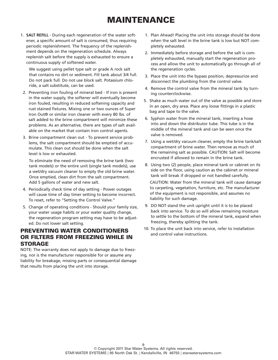 Maintenance | Star Water Systems S15DC39DR User Manual | Page 9 / 13