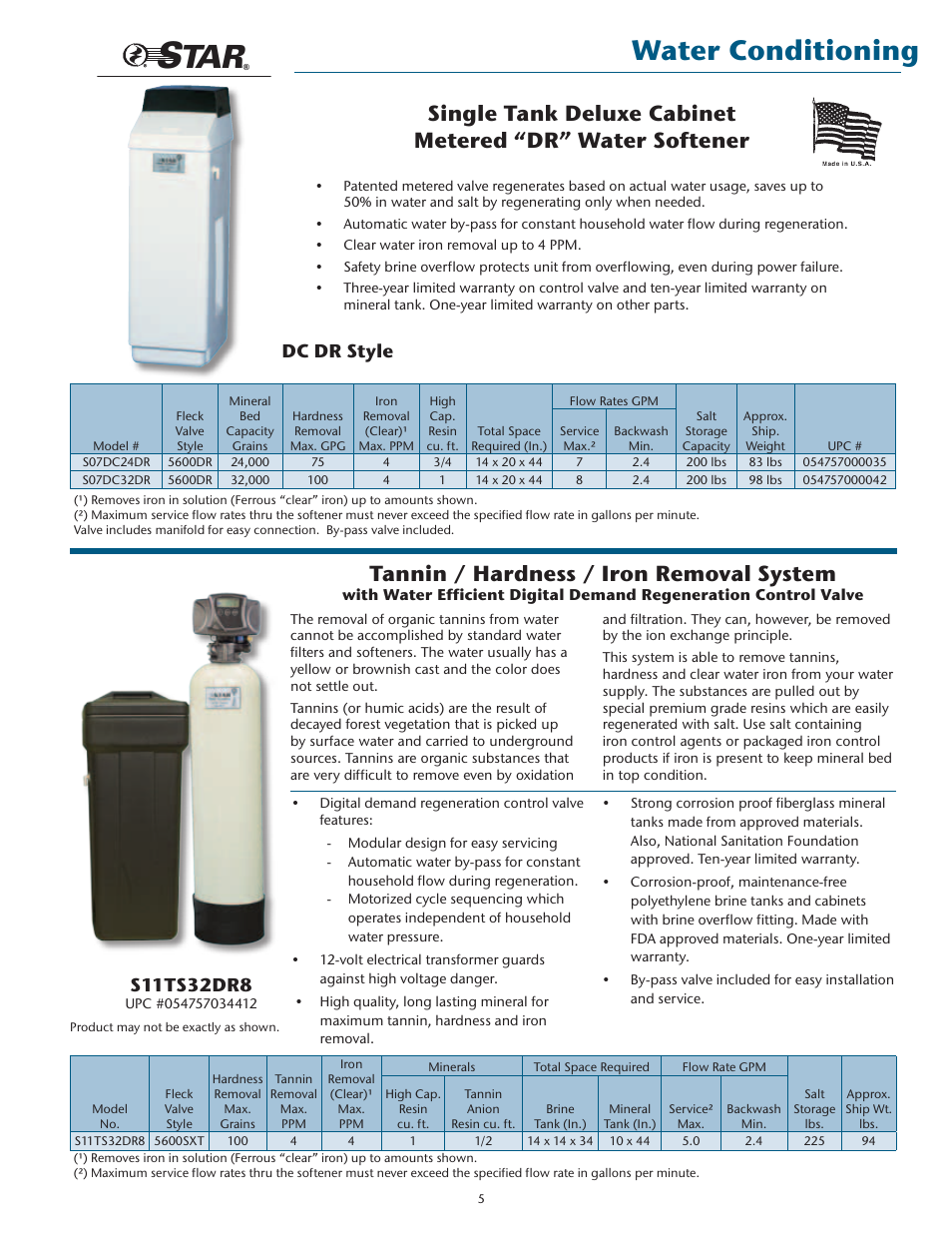 Water conditioning, Tannin / hardness / iron removal system, Dc dr style | Star Water Systems SW0004 Star Water Conditioning User Manual | Page 5 / 12