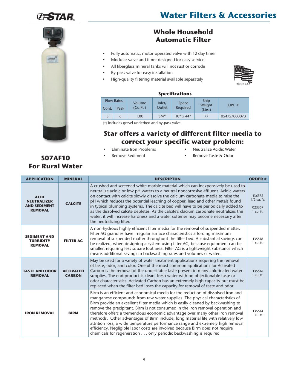 Water filters & accessories, Whole household automatic filter, S07af10 for rural water | Star Water Systems SW0004 Star Water Conditioning User Manual | Page 9 / 12