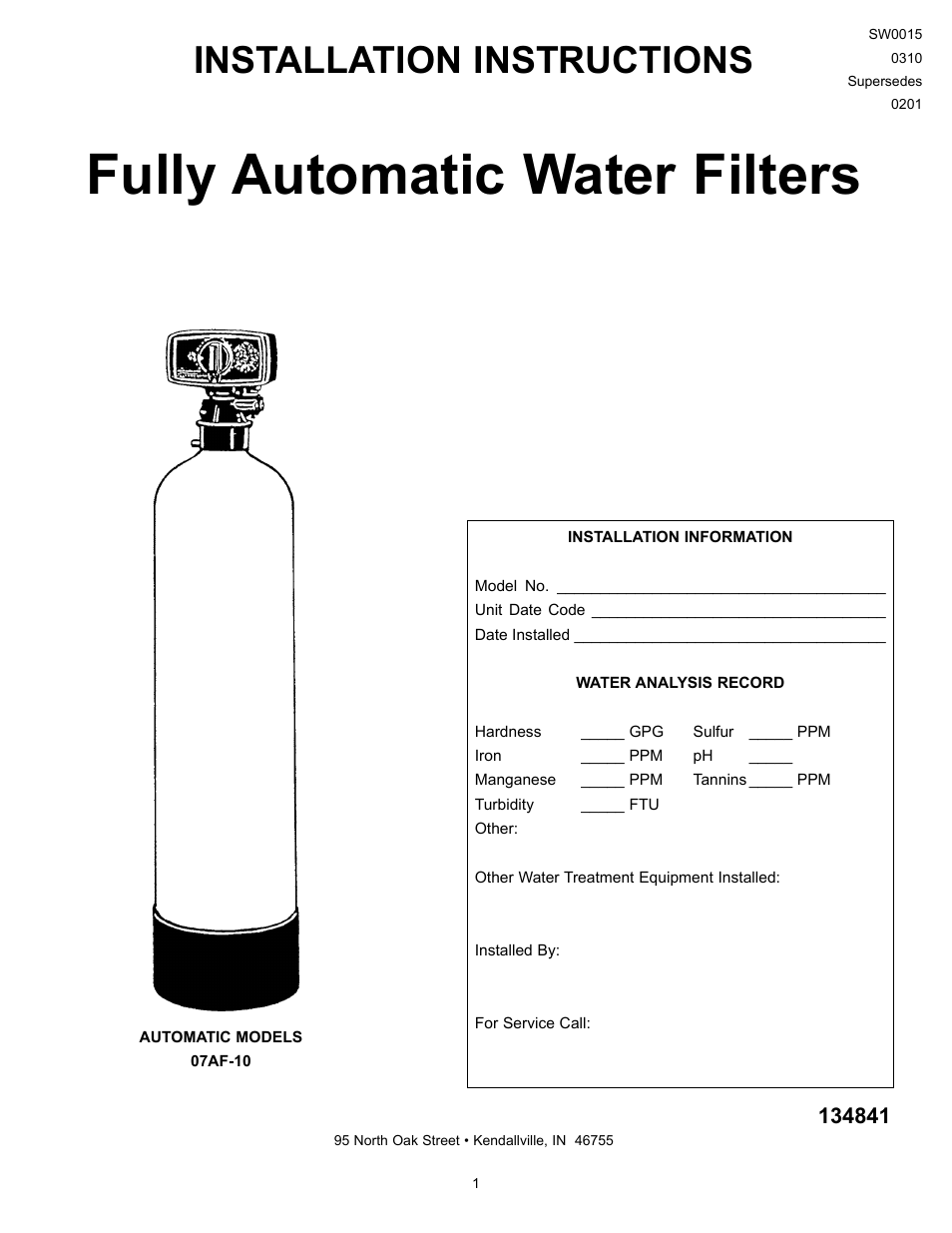 Star Water Systems S07AF10 Filter User Manual | 5 pages